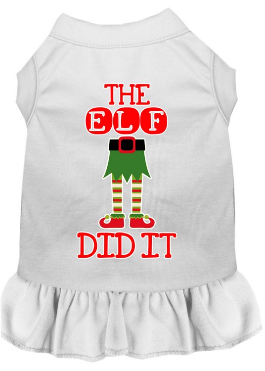 The Elf Did It Screen Print Dog Dress White Lg